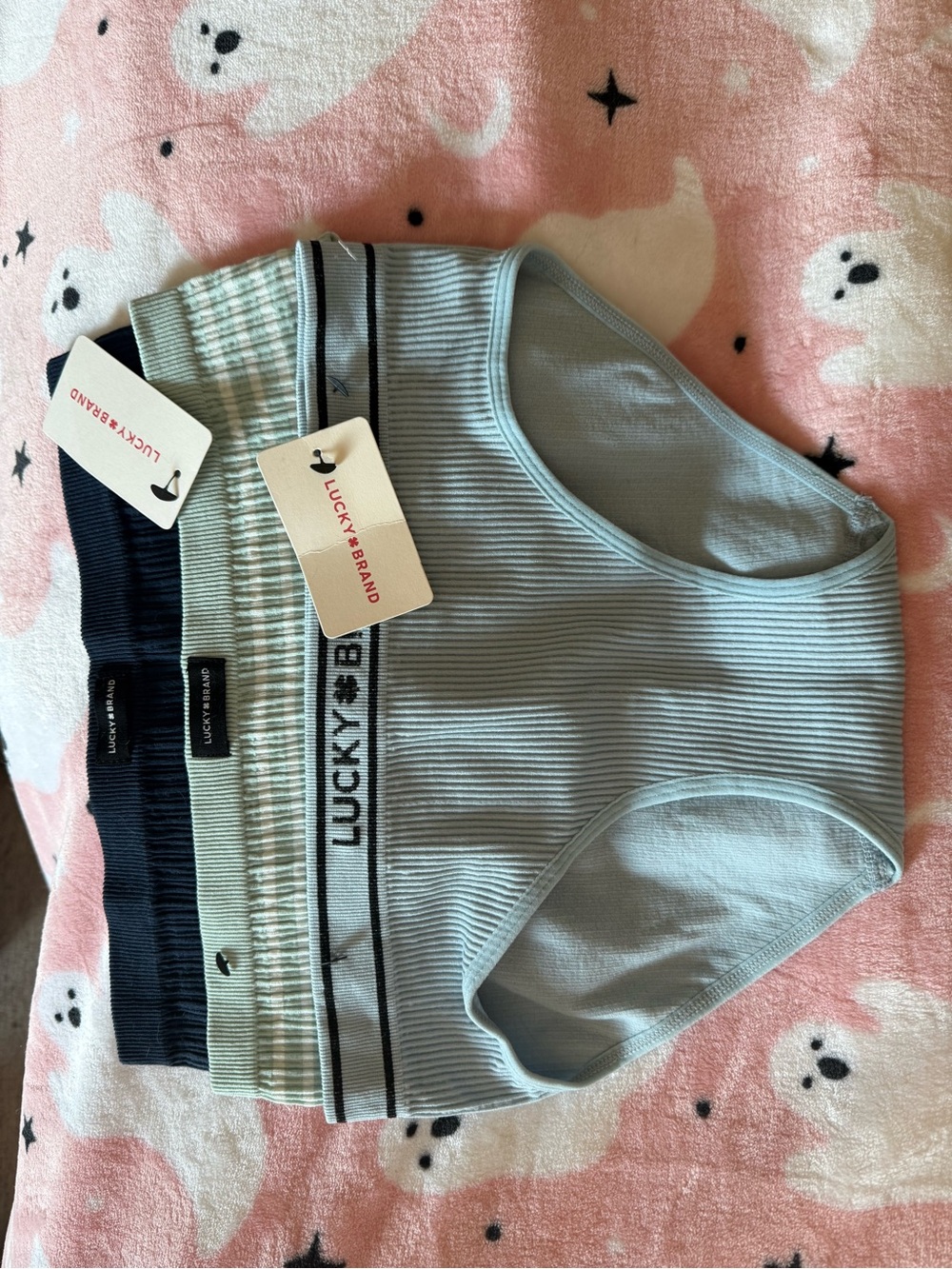 Lucky Brand Light Blue Ribbed Bikini Briefs with Navy and Mint Waistbands